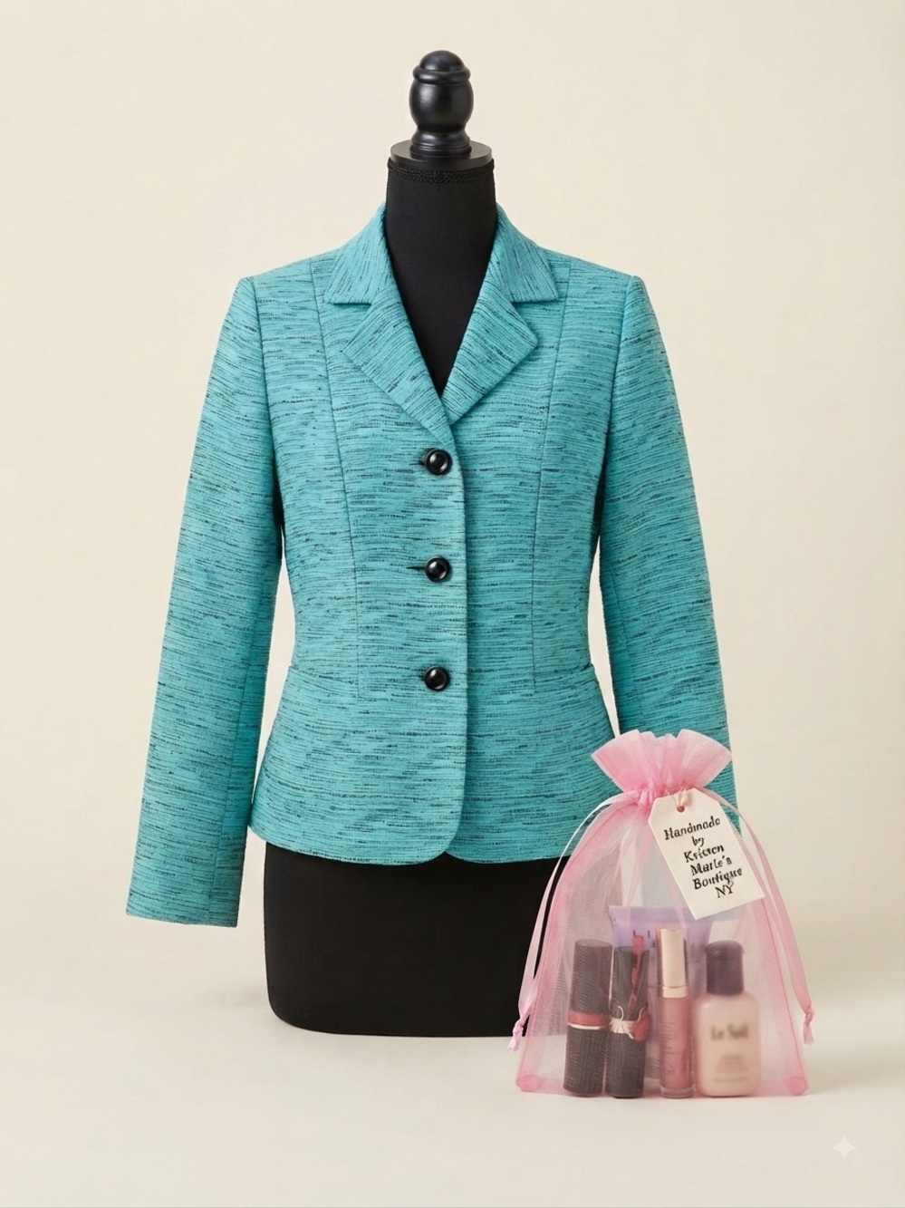 NWOT Collections for Le Suit TealTextured Tweed Blazer Jacket-6 & BeautyGift Bag